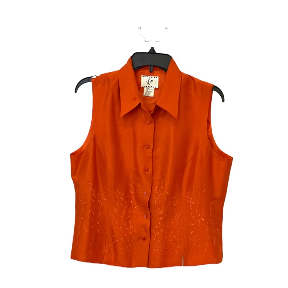 100% silk fitted embroidered sleeveless blouse